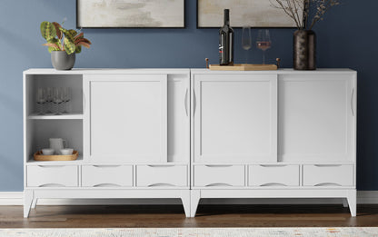 White | Harper 48W Tall Storage Cabinet with Doors and 3 Drawers Set of 2