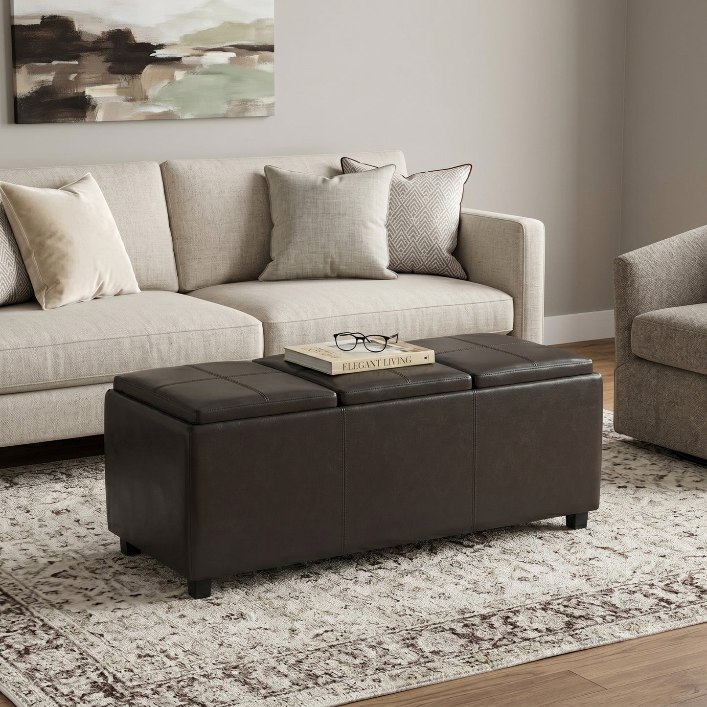 Tanners Brown Vegan Leather | Avalon 3 Trays Ottoman in Vegan Leather