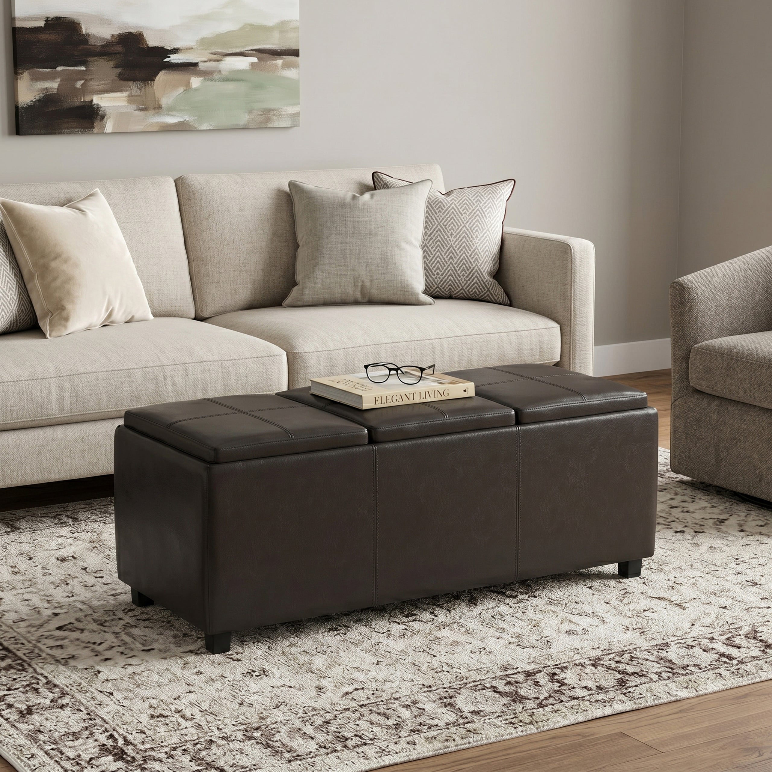 Tanners Brown Vegan Leather | Avalon 3 Trays Ottoman in Vegan Leather