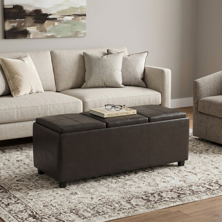 Tanners Brown Vegan Leather | Avalon 3 Trays Ottoman in Vegan Leather