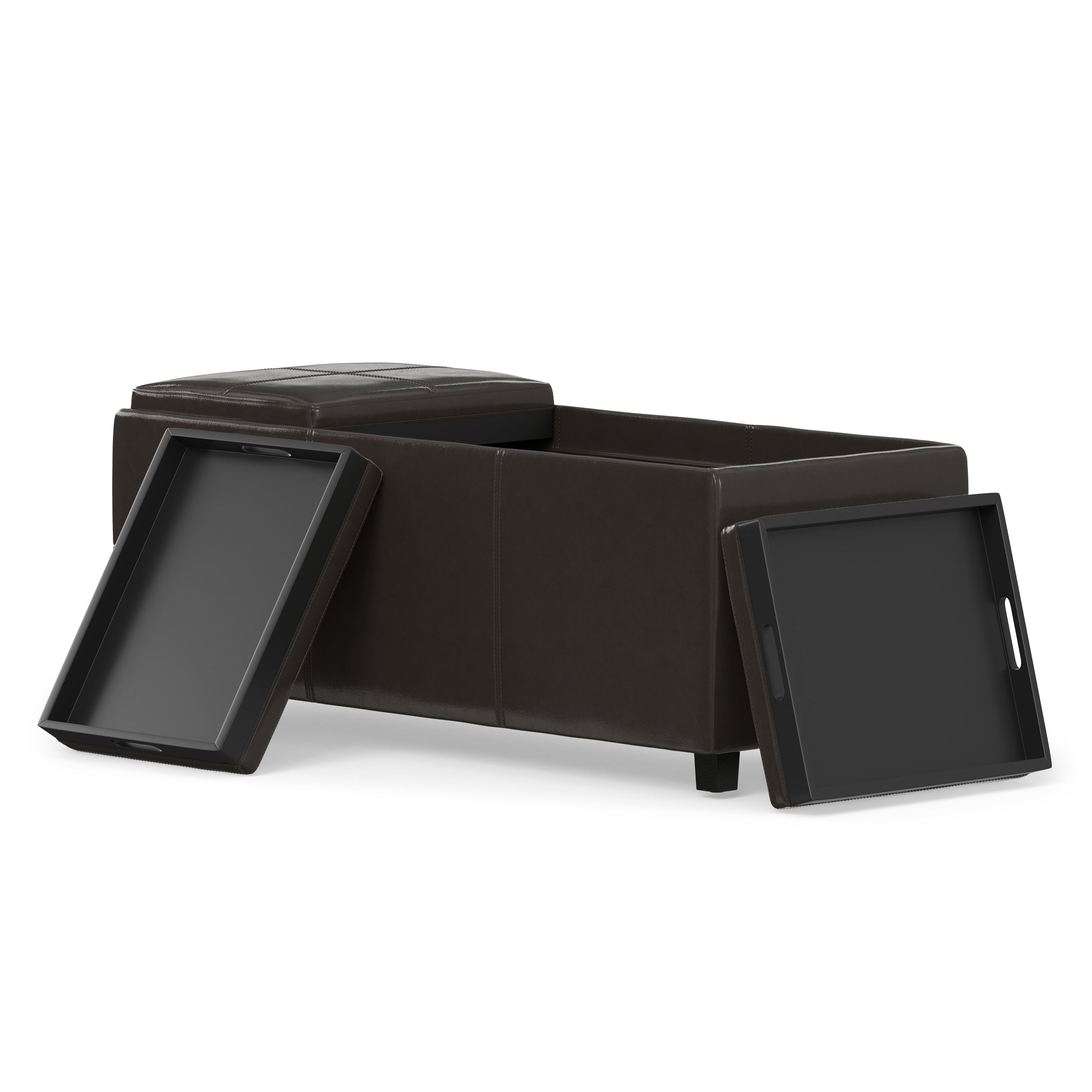 Tanners Brown Vegan Leather | Avalon 3 Trays Ottoman in Vegan Leather