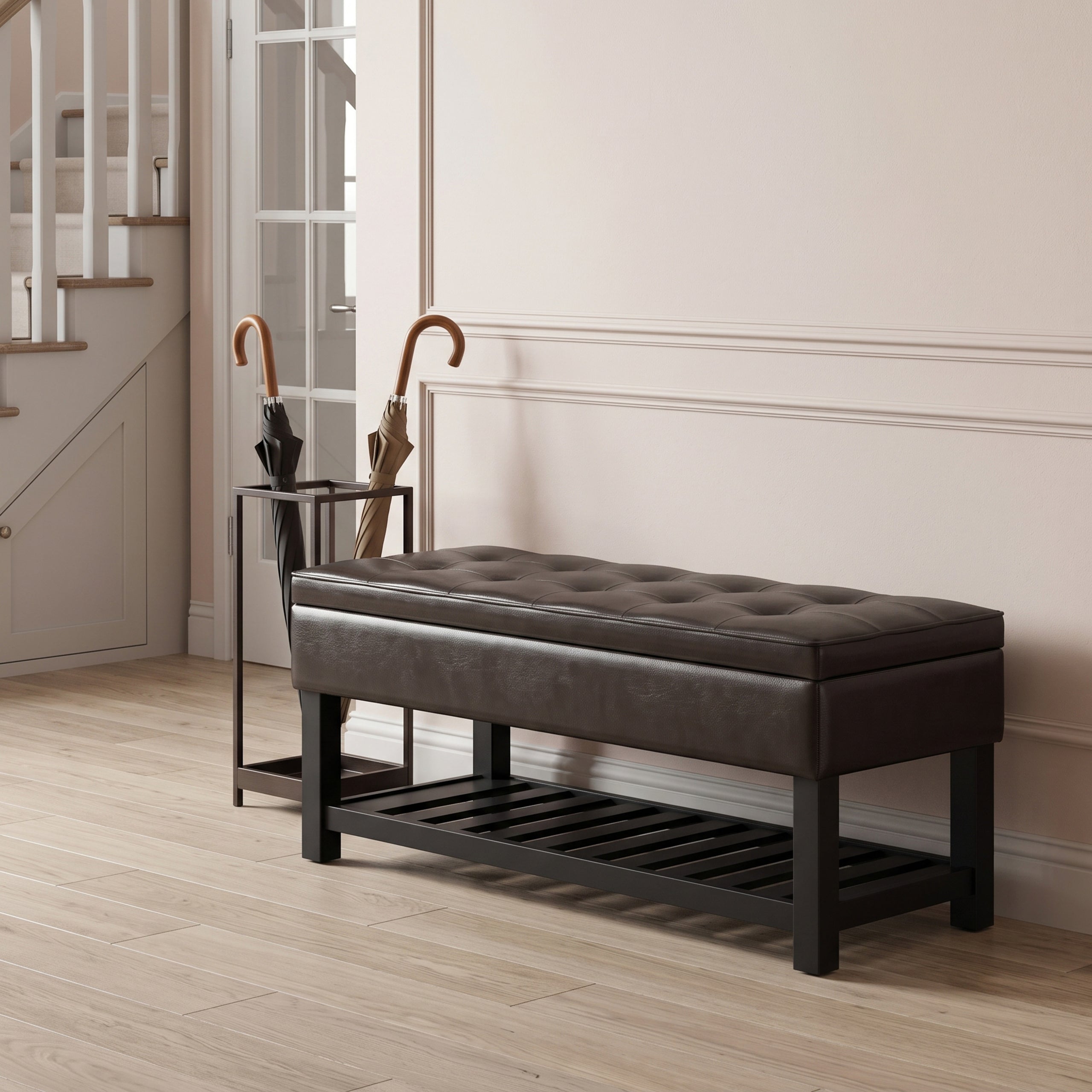 Tanners Brown Vegan Leather | Cosmopolitan Ottoman Bench in Vegan Leather