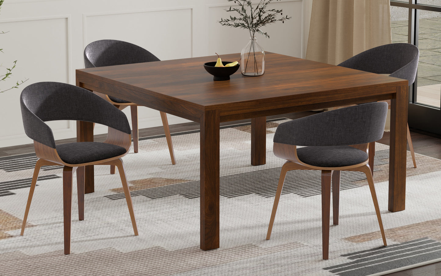 Charcoal Grey Linen Style Fabric | Lowell / Wilson 5 Pc Dining Set