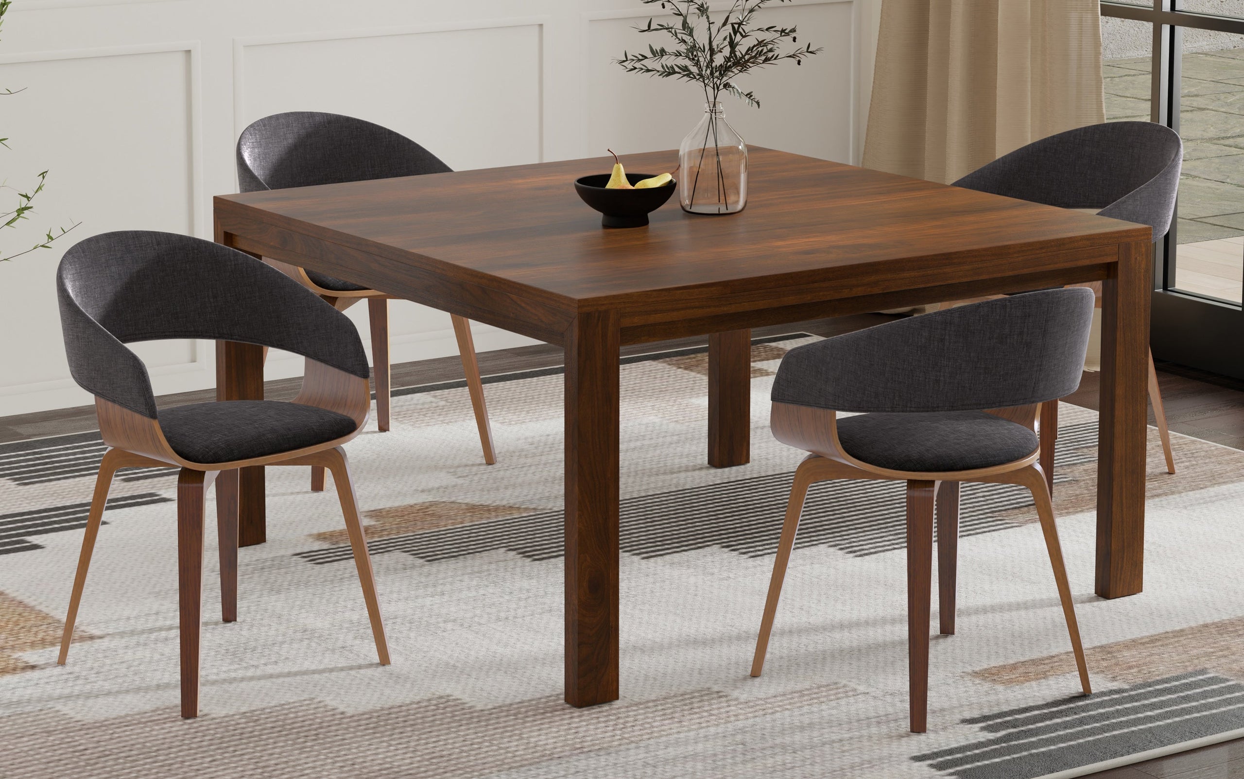 Charcoal Grey Linen Style Fabric | Lowell / Wilson 5 Pc Dining Set