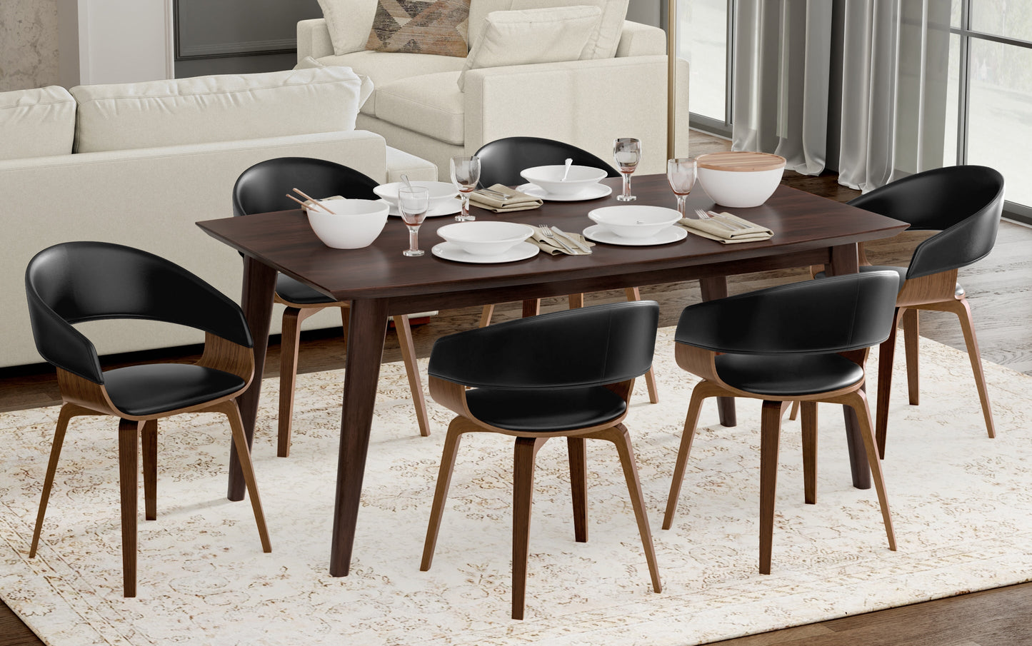 Black Vegan Leather | Lowell III 7 Piece Dining Set