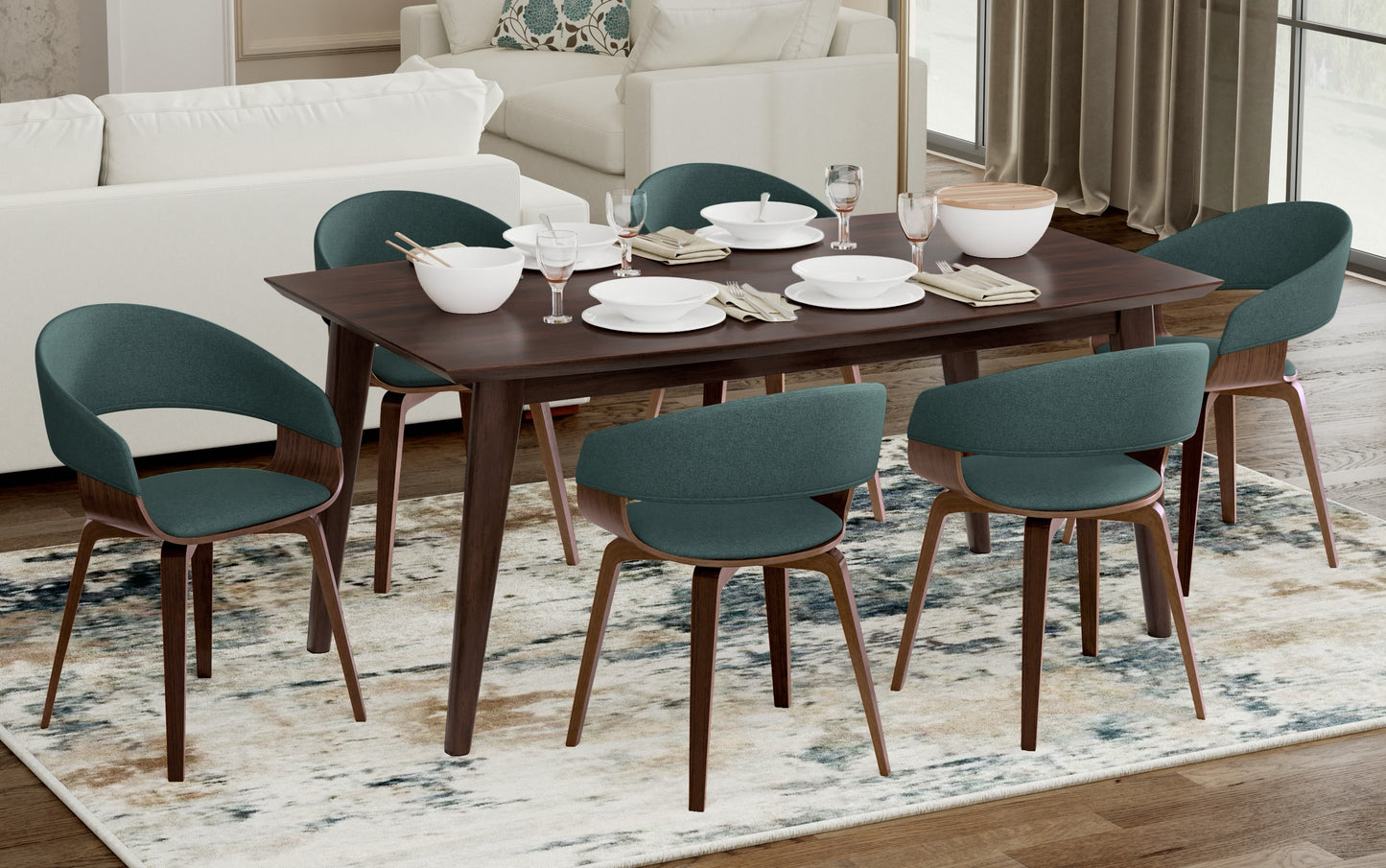 Light Turquoise Blue Linen Style Fabric | Lowell III 7 Piece Dining Set