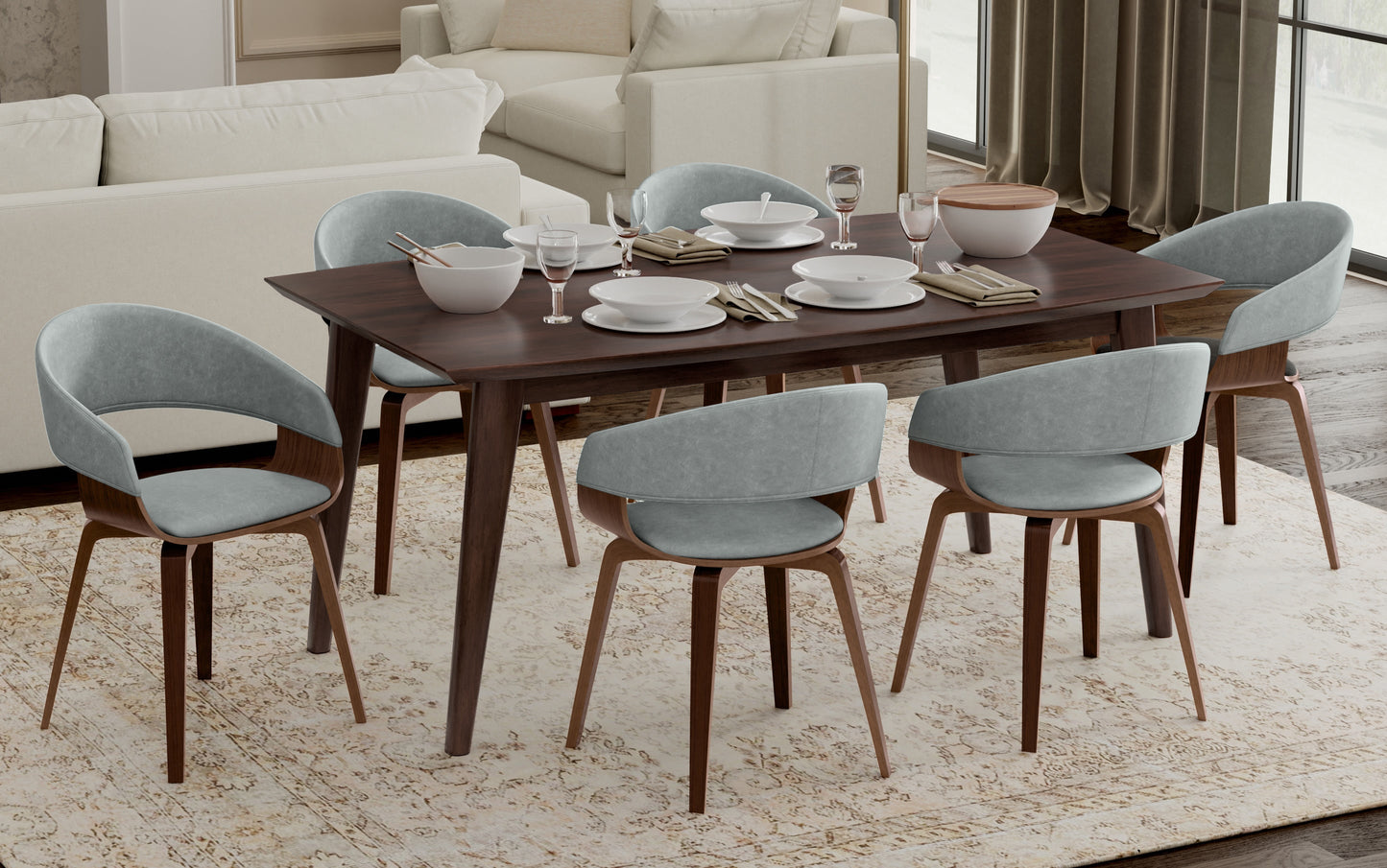 Stone Grey Linen Style Fabric | Lowell III 7 Piece Dining Set