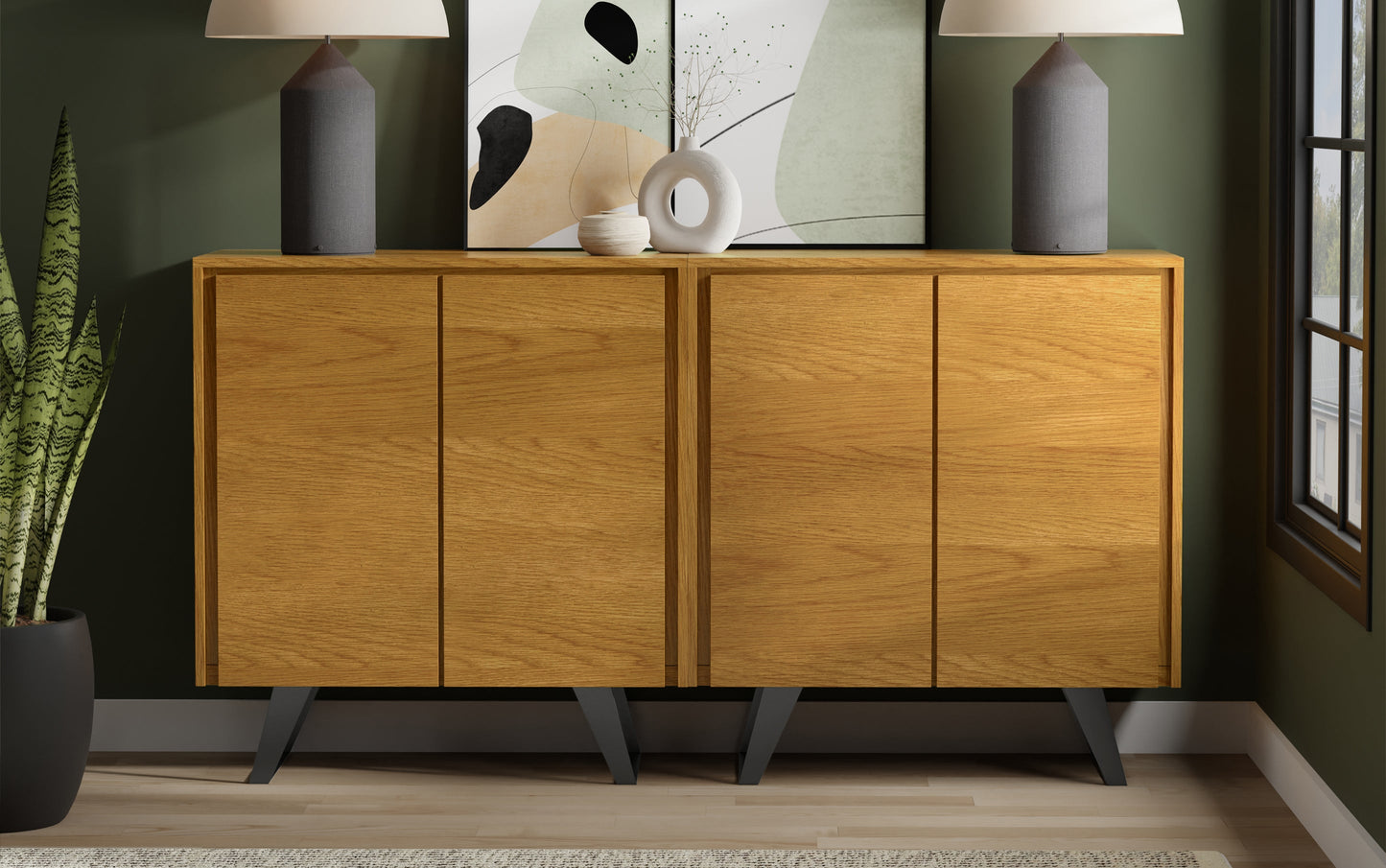 Lowry 39 inch Storage Cabinet (Set of 2) in Oak