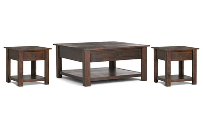 Distressed Charcoal Brown | Monroe 38 inch Coffee Table with 22 inch End Tables (Set of 3)