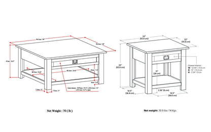 Rustic Natural Aged Brown | Monroe 38 inch Coffee Table with 22 inch End Tables (Set of 3)
