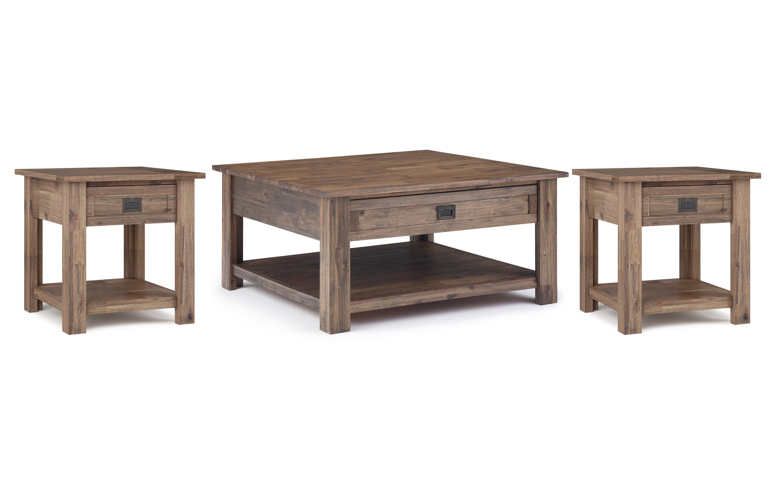 Rustic Natural Aged Brown | Monroe 38 inch Coffee Table with 22 inch End Tables (Set of 3)