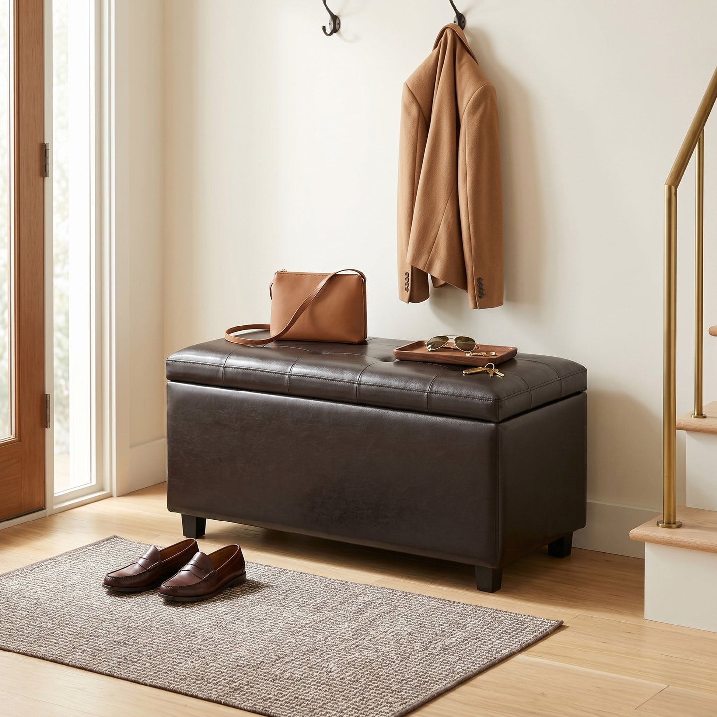 Tanners Brown Vegan Leather | Cosmopolitan Storage Ottoman in Vegan Leather