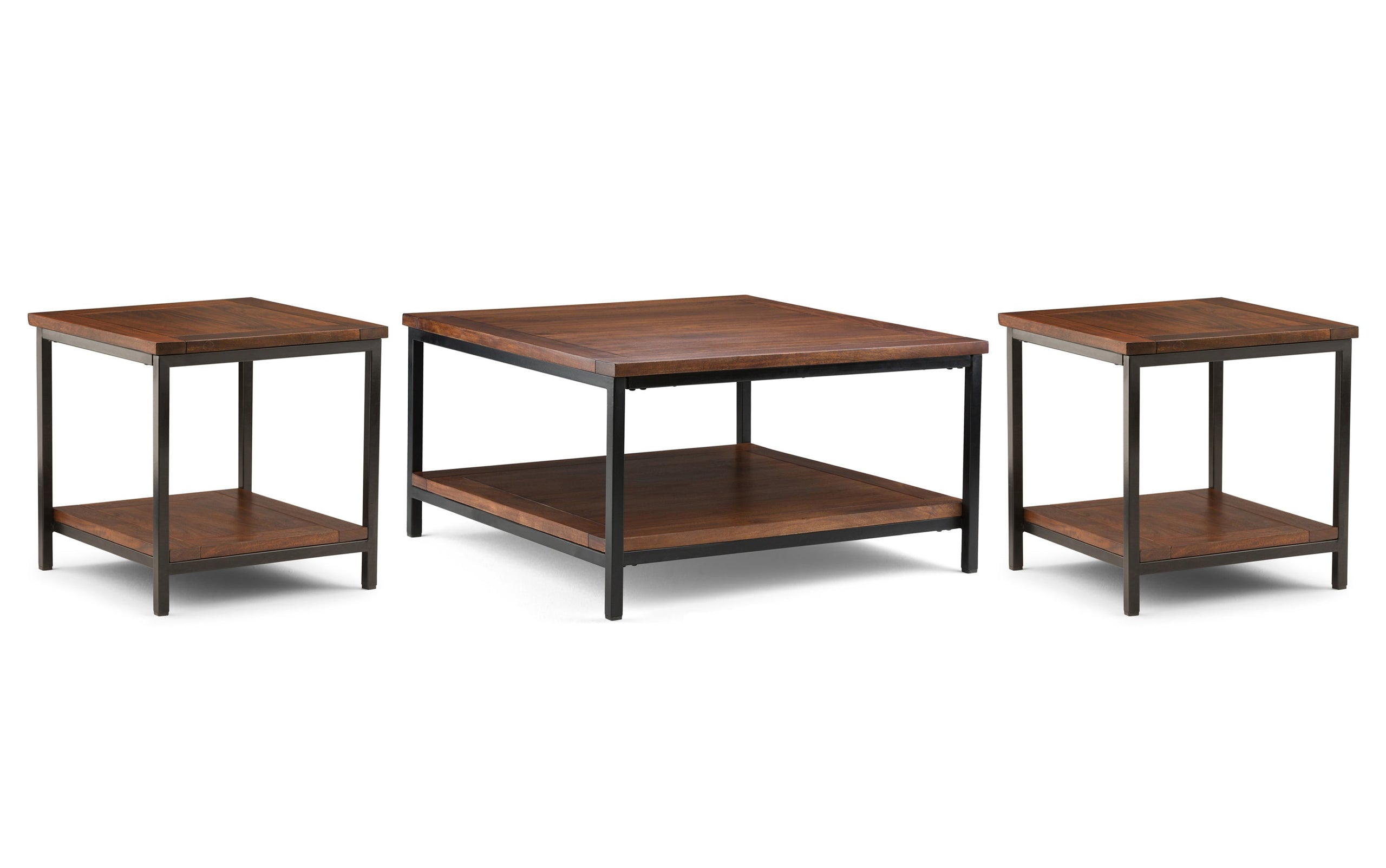 Dark Cognac Brown | Skyler 34 inch Coffee Table with 22 inch End Tables (Set of 3)