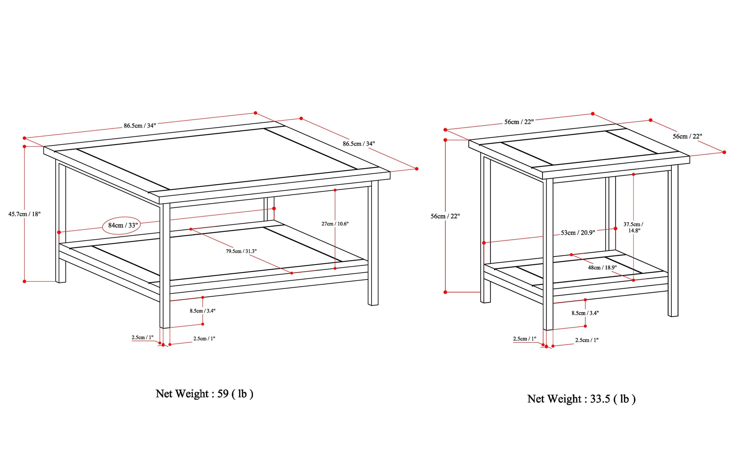 Natural | Skyler 34 inch Coffee Table with 22 inch End Tables (Set of 3)