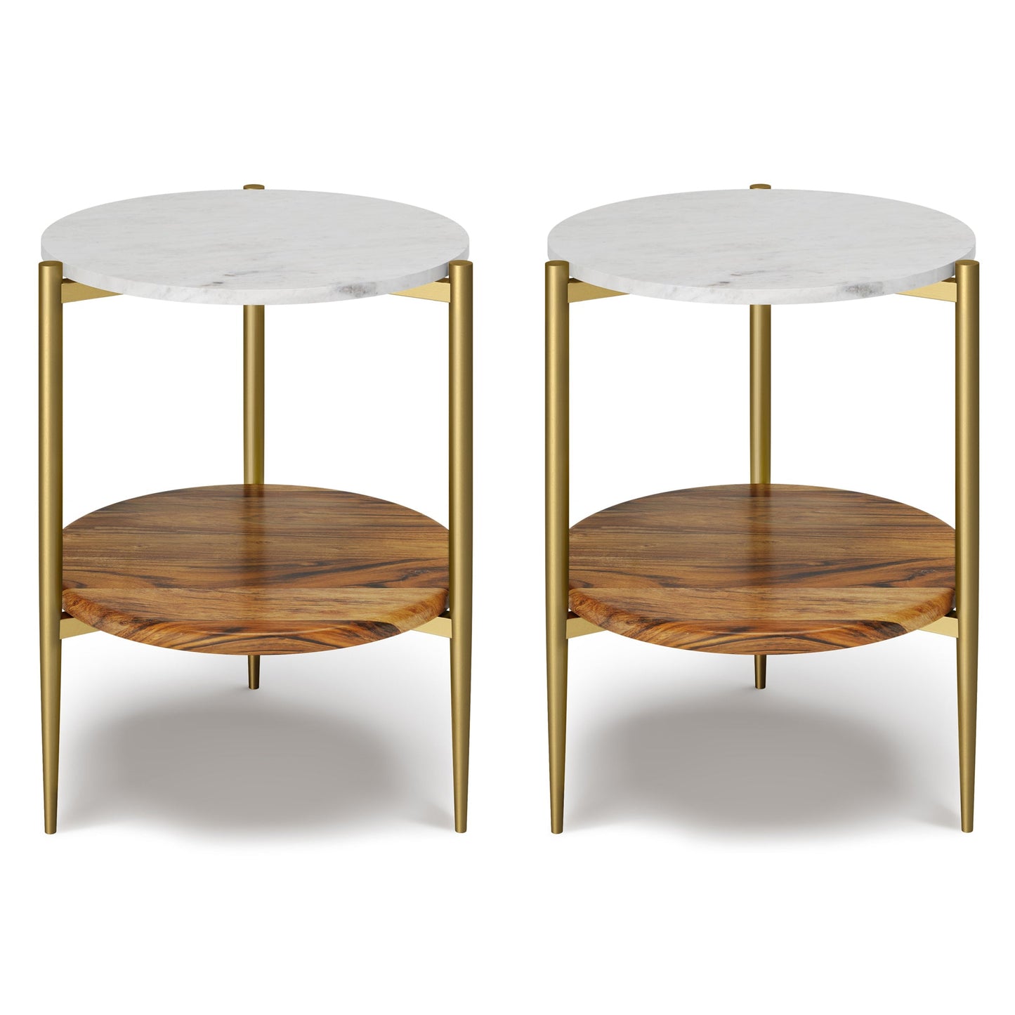 White/Natural | Wagner 18 inch Round Marble & Wood Side Table (Set of 2)