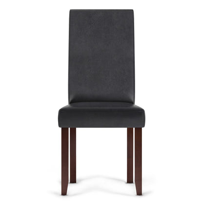 Distressed Black Distressed Vegan Leather | Acadian Linen Look Fabric Parson Dining Chair (Set of 2)