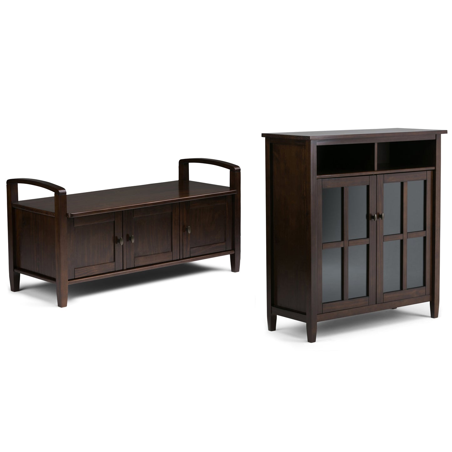 Tobacco Brown | Warm Shaker 44-inch Storage Bench and 39-inch Cabinet