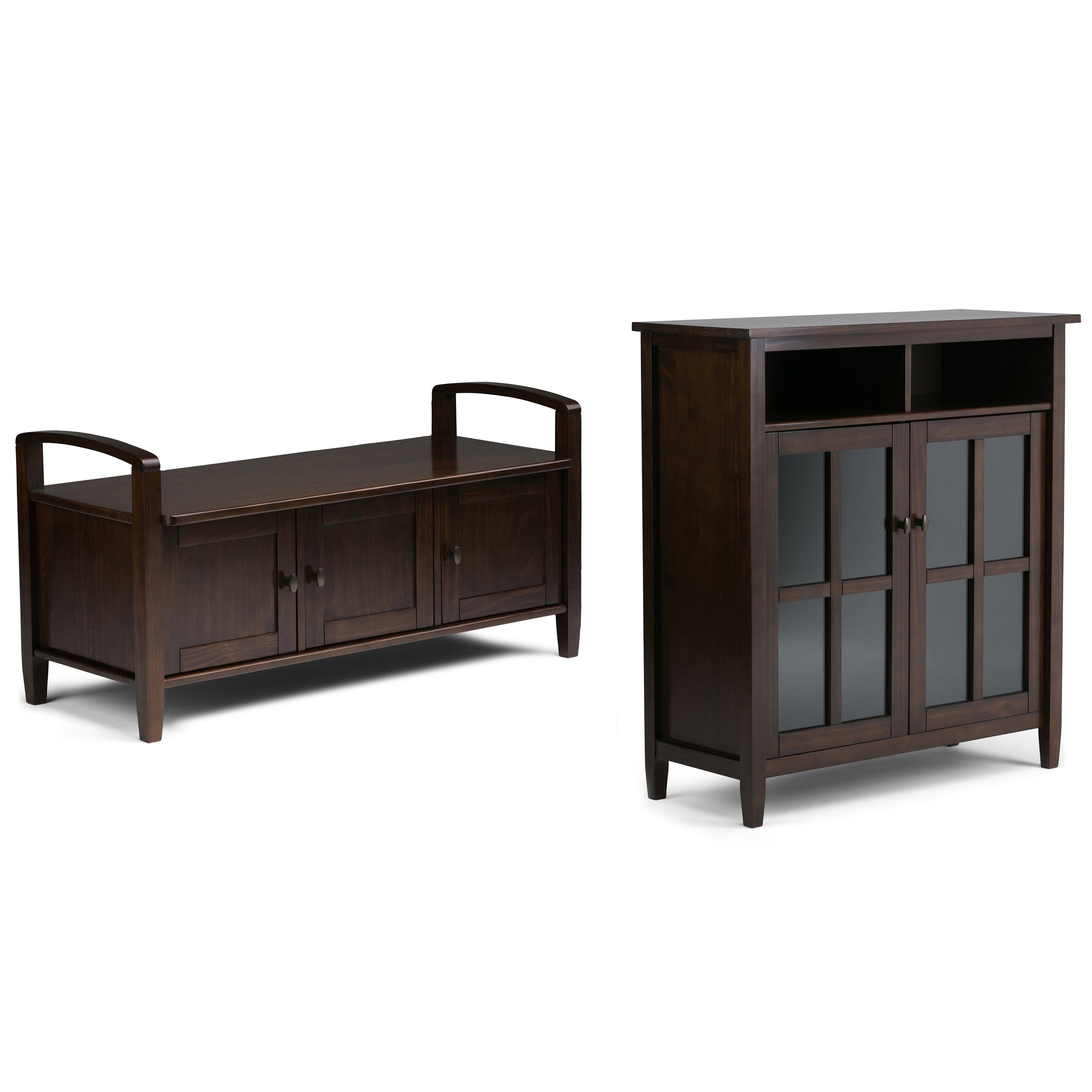 Tobacco Brown | Warm Shaker 44-inch Storage Bench and 39-inch Cabinet