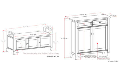 Light Golden Brown | Warm Shaker 44-inch Storage Bench and 36-inch Cabinet