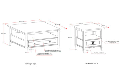Distressed Grey | Warm Shaker 36 inch Coffee Table with 20 inch End Tables (Set of 3)