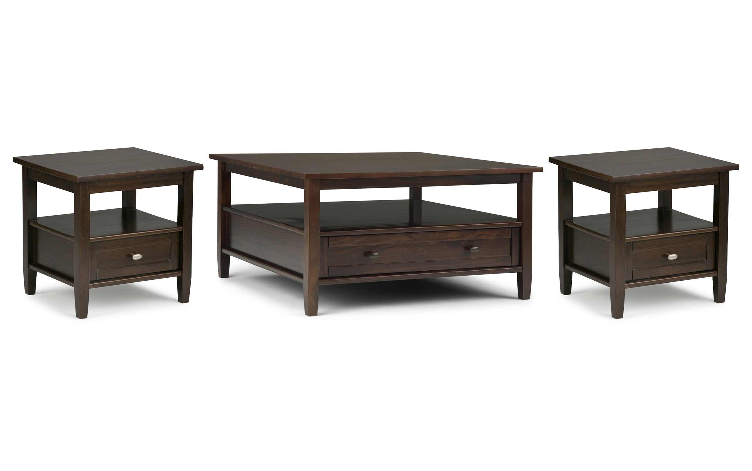 Tobacco Brown | Warm Shaker 36 inch Coffee Table with 20 inch End Tables (Set of 3)
