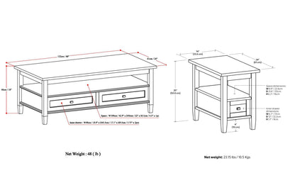 Black | Warm Shaker 48 inch Coffee Table with 14 inch End Tables (Set of 3)