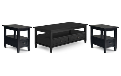 Black | Warm Shaker 48 inch Coffee Table with 14 inch End Tables (Set of 3)