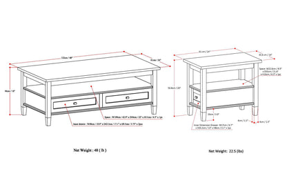 Distressed Grey | Warm Shaker 48 inch Coffee Table with 14 inch End Tables (Set of 3)