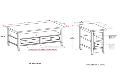 White | Warm Shaker 48 inch Coffee Table with 14 inch End Tables (Set of 3)