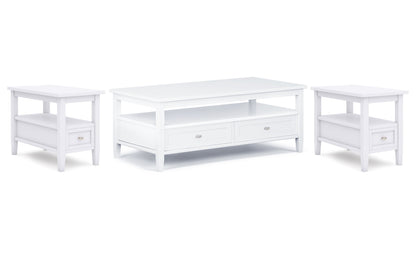 White | Warm Shaker 48 inch Coffee Table with 14 inch End Tables (Set of 3)
