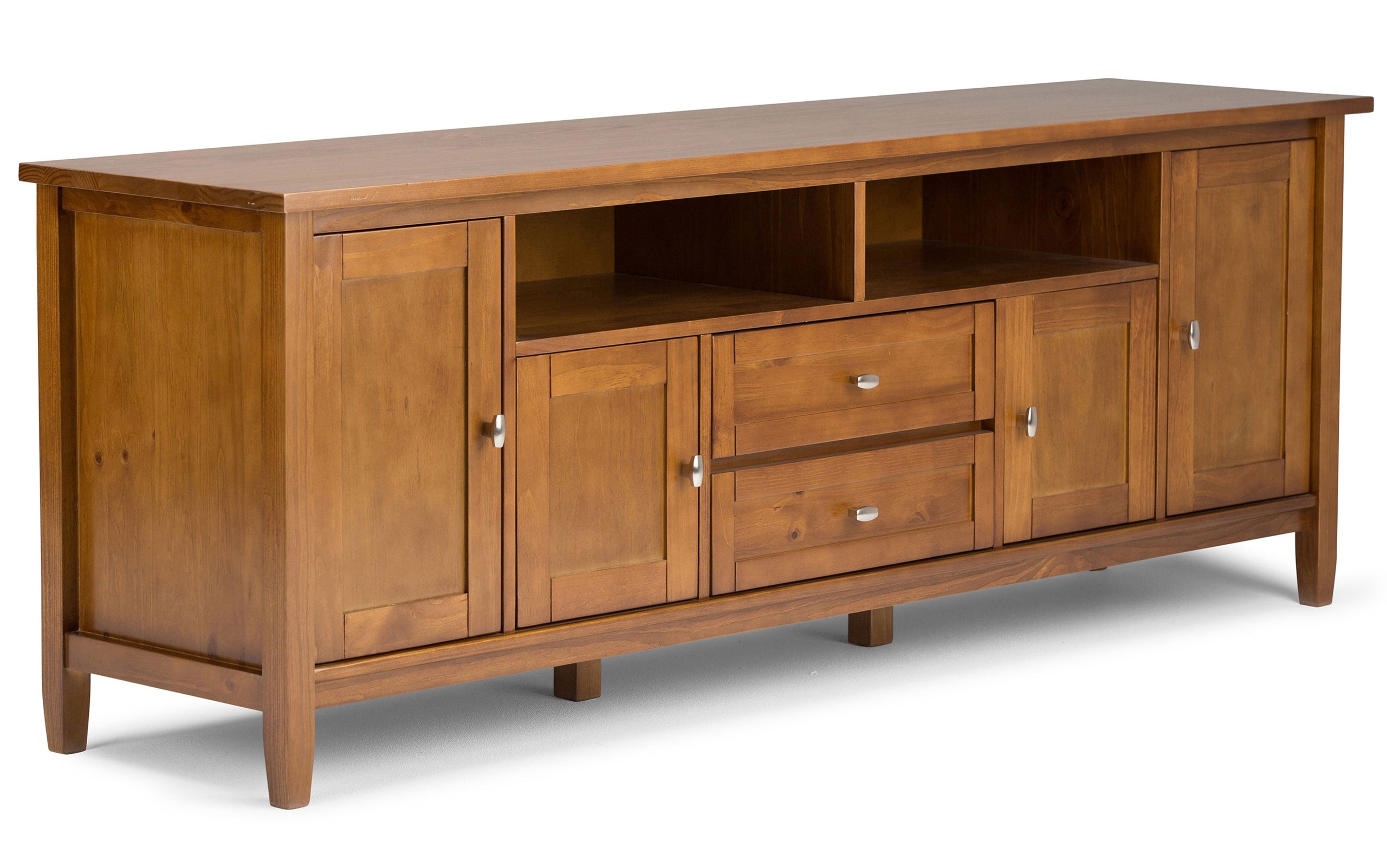 Light Golden Brown | Warm Shaker 72W TV Stand with Set of Two 26W 5 Shelf Bookcases