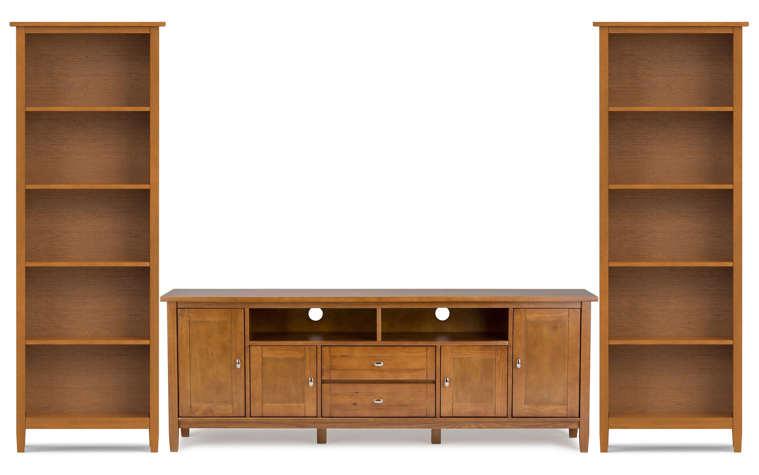 Light Golden Brown | Warm Shaker 72W TV Stand with Set of Two 26W 5 Shelf Bookcases