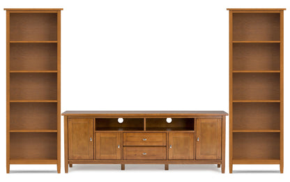 Light Golden Brown | Warm Shaker 72W TV Stand with Set of Two 26W 5 Shelf Bookcases