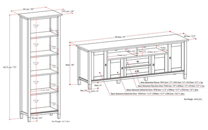 Tobacco Brown | Warm Shaker 72W TV Stand with Set of Two 26W 5 Shelf Bookcases