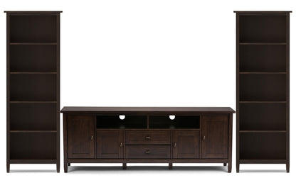 Tobacco Brown | Warm Shaker 72W TV Stand with Set of Two 26W 5 Shelf Bookcases