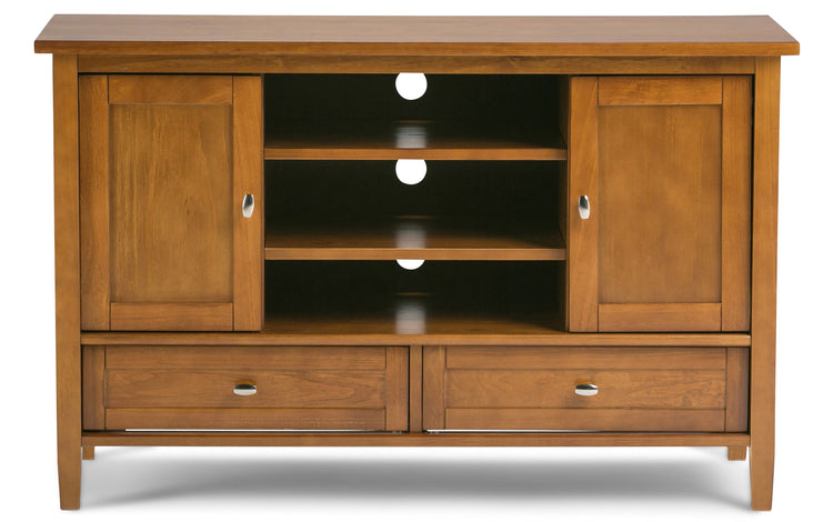 Light Golden Brown | Warm Shaker 47W Tall TV Stand with Set of Two 26W 5 Shelf Bookcases