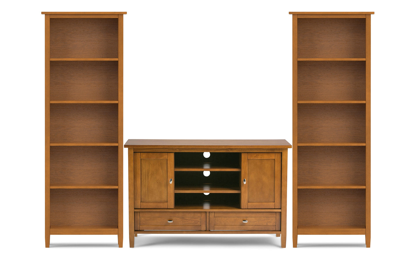 Light Golden Brown | Warm Shaker 47W Tall TV Stand with Set of Two 26W 5 Shelf Bookcases