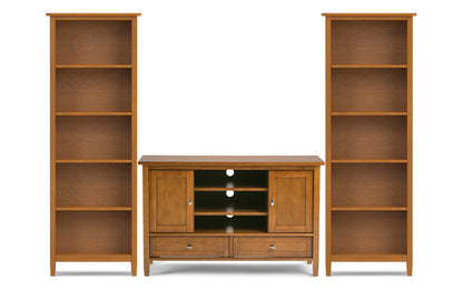 Light Golden Brown | Warm Shaker 47W Tall TV Stand with Set of Two 26W 5 Shelf Bookcases