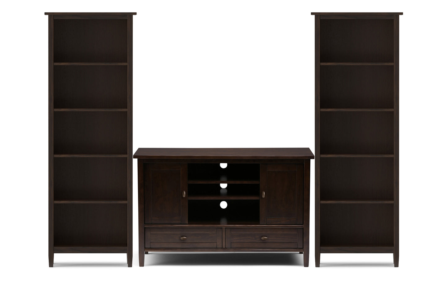 Tobacco Brown | Warm Shaker 47W Tall TV Stand with Set of Two 26W 5 Shelf Bookcases