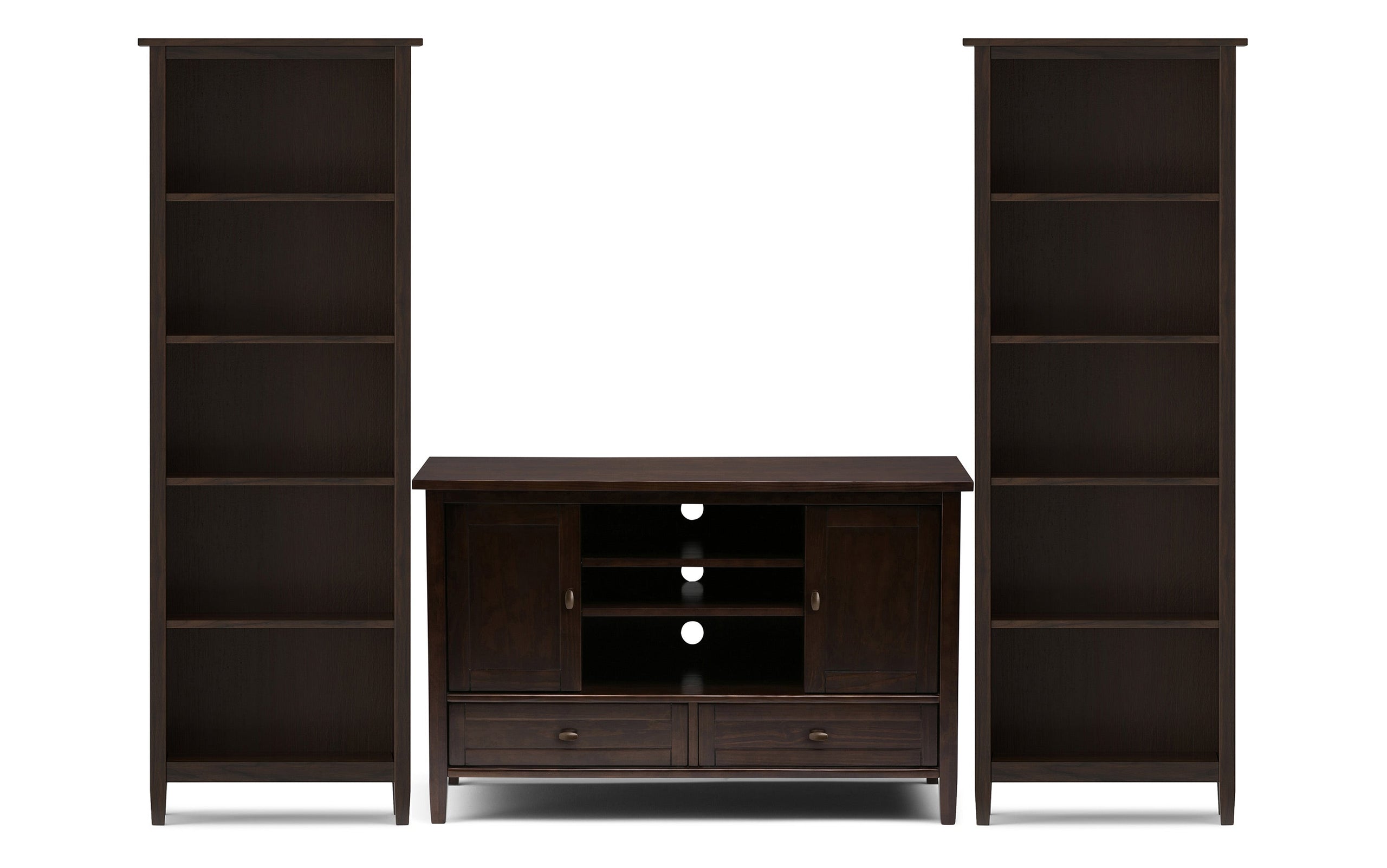 Tobacco Brown | Warm Shaker 47W Tall TV Stand with Set of Two 26W 5 Shelf Bookcases