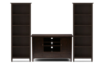 Tobacco Brown | Warm Shaker 47W Tall TV Stand with Set of Two 26W 5 Shelf Bookcases