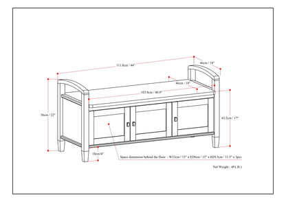 Light Golden Brown | Warm Shaker 44 inch Entryway Bench