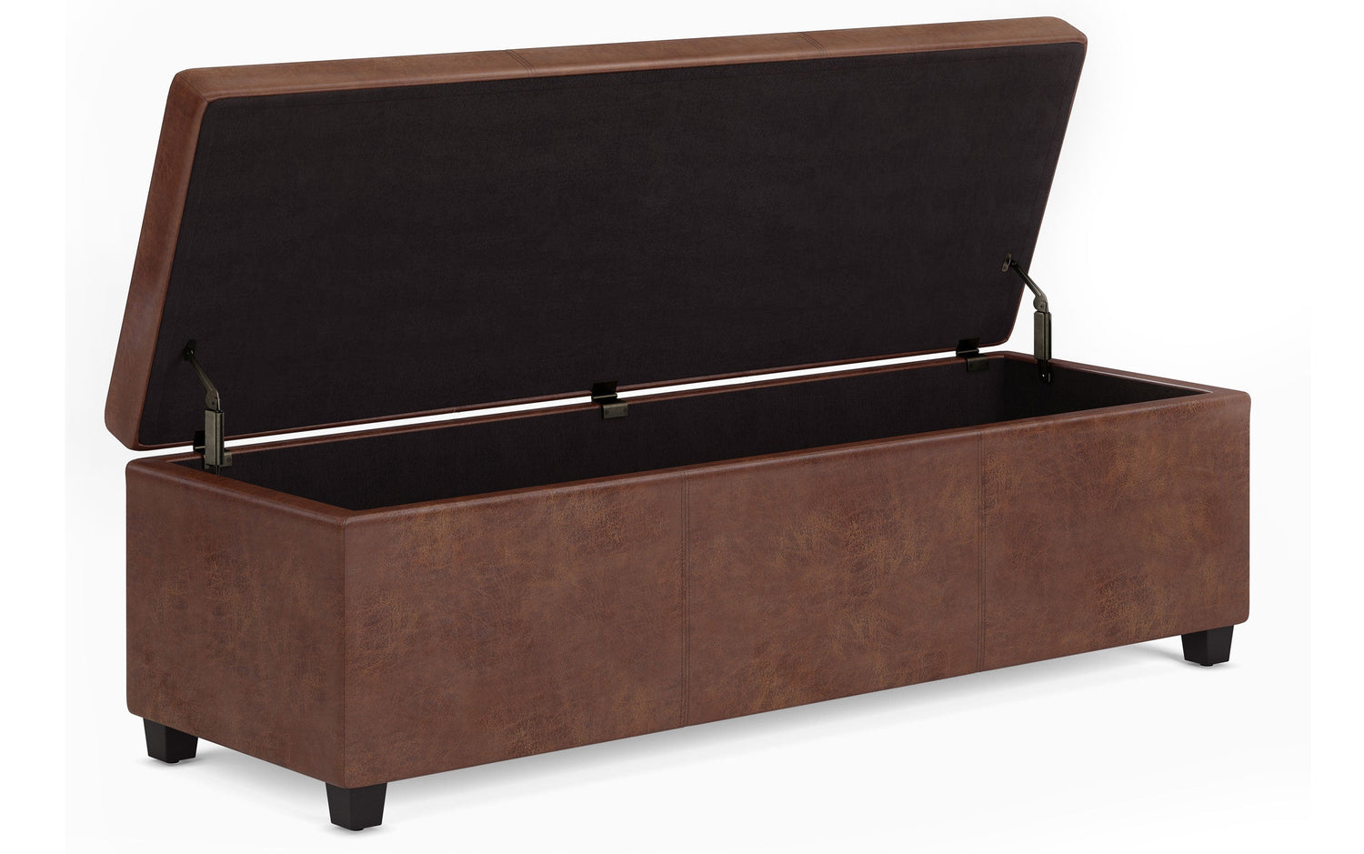 Distressed Saddle Brown Distressed Vegan Leather | Avalon Extra Large Storage Ottoman in Distressed Vegan Leather