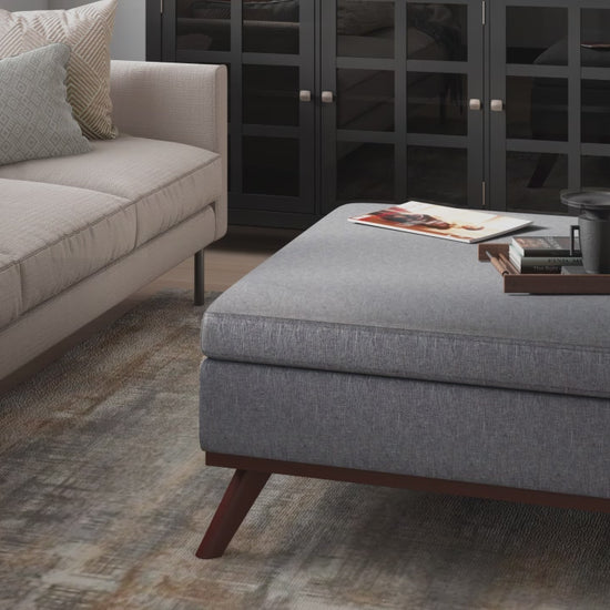 Blue Velvet Fabric | Owen Coffee Table Ottoman with Storage
