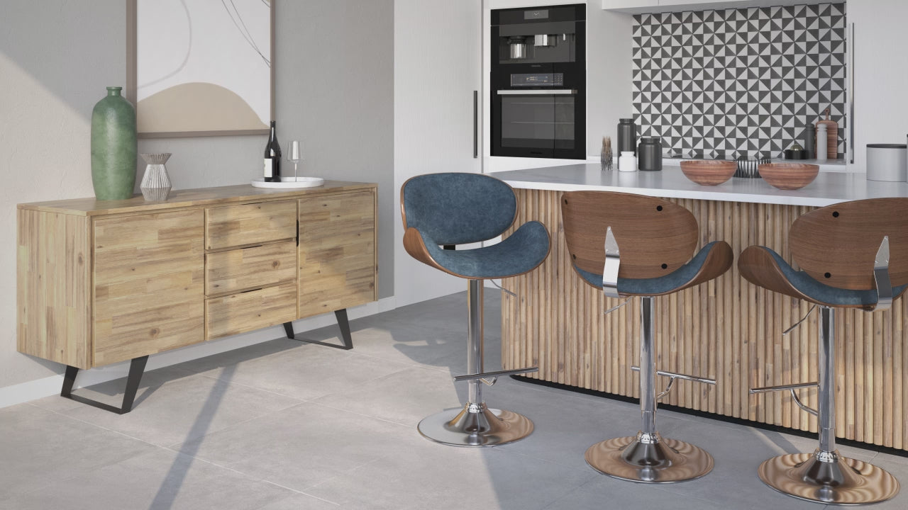 Distressed Brown Distressed Vegan Leather Walnut | Marana Bentwood Gas Lift Bar Stool