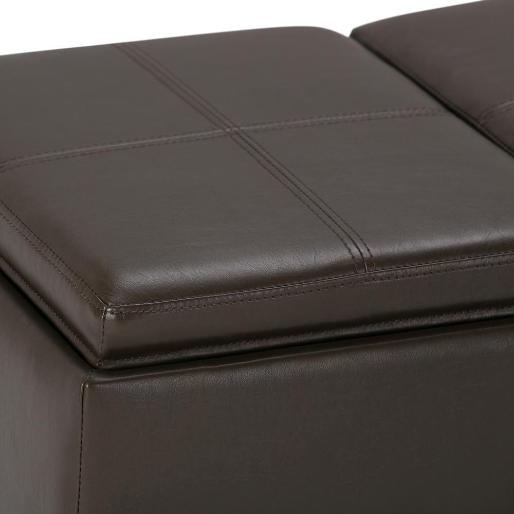 Chocolate Brown Vegan Leather | Avalon Linen Look Storage Ottoman with Three Trays