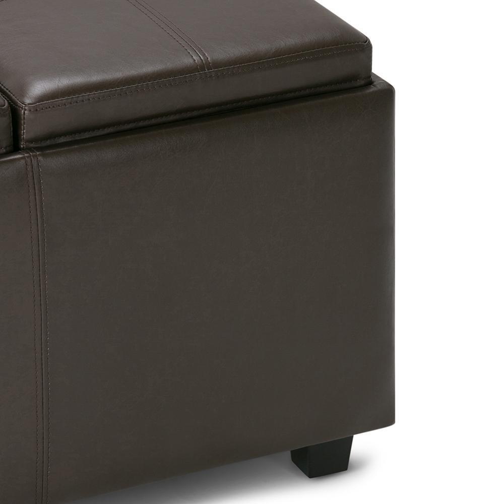 Chocolate Brown Vegan Leather | Avalon Linen Look Storage Ottoman with Three Trays