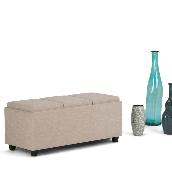 Natural Linen Style Fabric | Avalon Linen Look Storage Ottoman with Three Trays