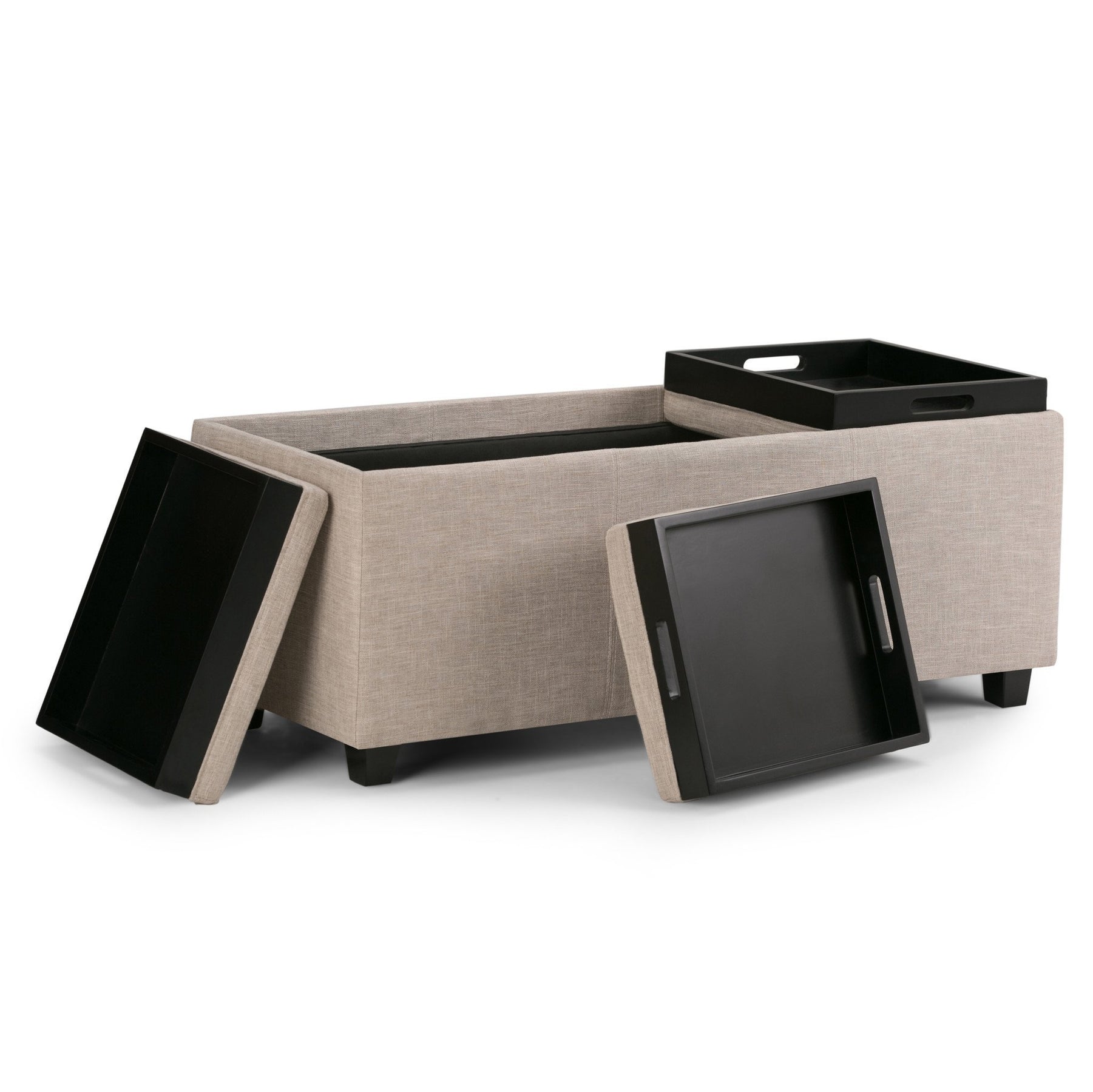 Natural Linen Style Fabric | Avalon Linen Look Storage Ottoman with Three Trays