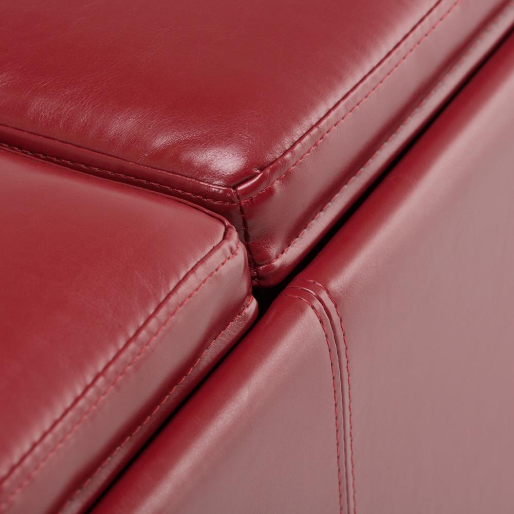 Radicchio Red Vegan Leather | Avalon Linen Look Storage Ottoman with Three Trays